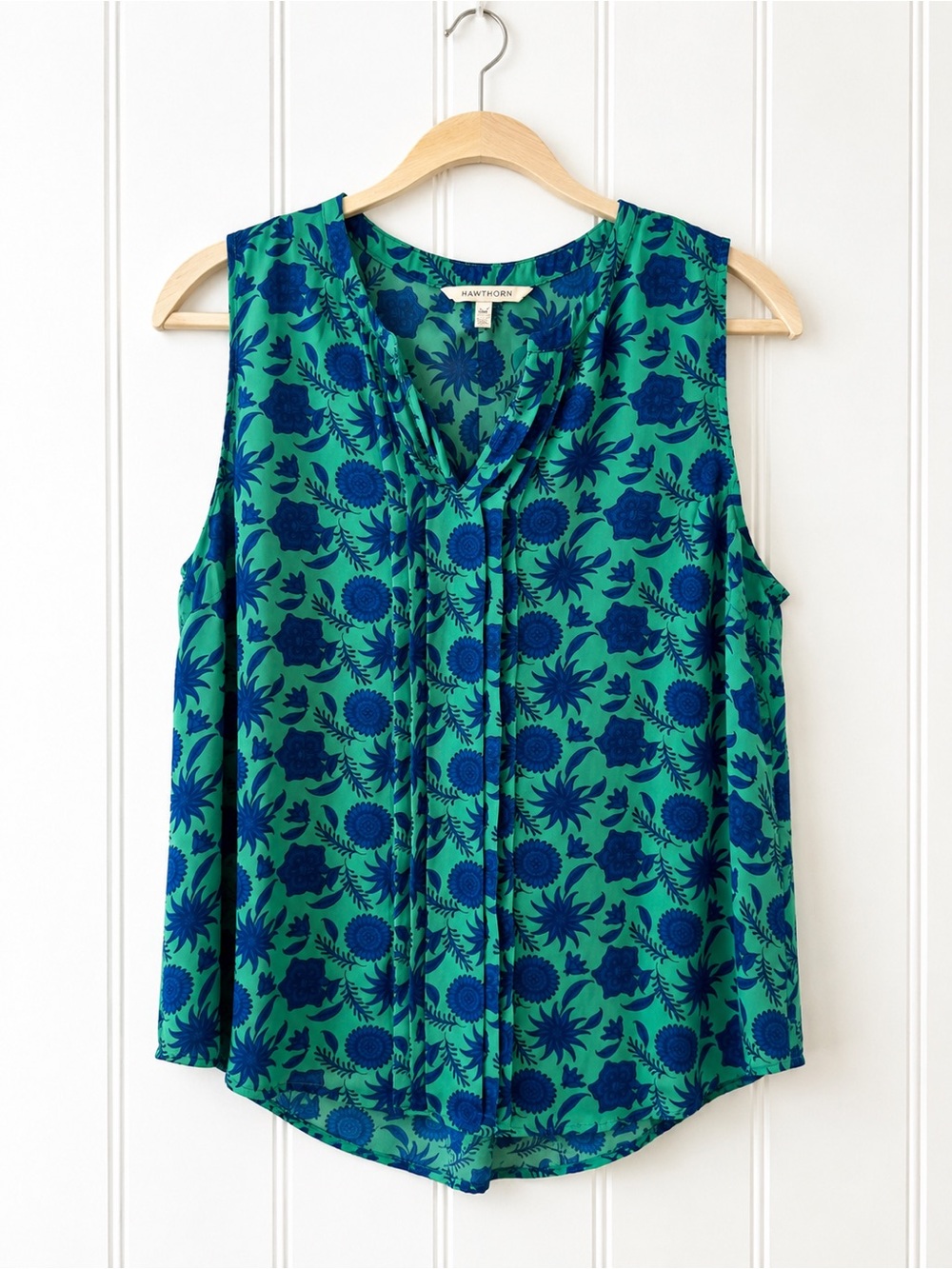 41 Hawthorn Stitch Fix Green & Blue Floral Sleeveless Pleated Blouse |Plus Sz 1X
